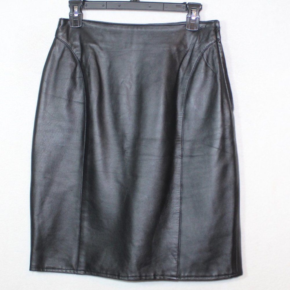Vintage Cedars womens skirt size S black leather above knee mini 90s pencil